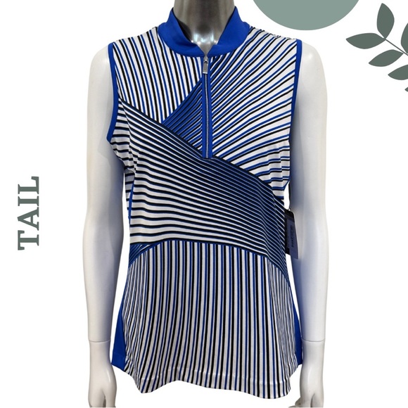 Tail UPF 50+ Sleeveless Golf Top in Modern Stripe Design Blue & White Medium - Picture 3 of 10